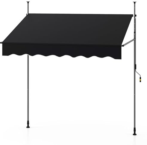 HOMASIS Klemmmarkise, höhenverstellbarer Sonnenschutz, Markise Balkon ohne Bohren, Balkonmarkise mit Handkurbel, UV-Schutz, Gelenkarmmarkise für Outdoor (Schwarz, 200x210x210-300cm)