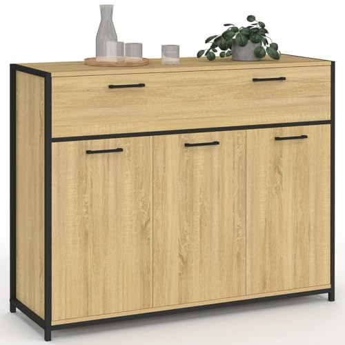IDMarket - Buffet 100 cm Detroit 3 Portes et 1 tiroir Design Industriel