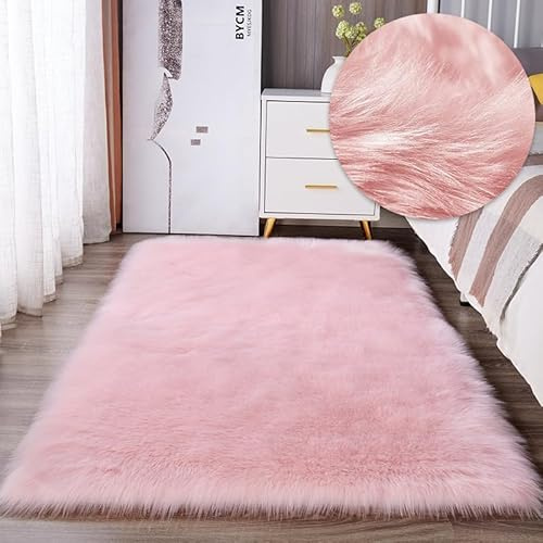 PAOSYTQQ Alfombra de Pelo Largo de Piel de Oveja Artificial Piso de Lana Suave y esponjosa cojín Suave Alfombra esponjosa Artificial Suave decoración del hogar 140x180cm