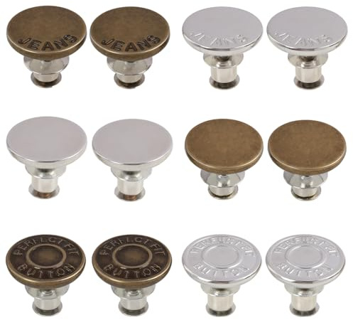 12 botones de mezclilla sin coser, botones de 17 mm sin costura de metal, botón para apretar pantalones, pantalones cortos, chaquetas, botones ajustables para vaqueros y reparación de bricolaje, juego