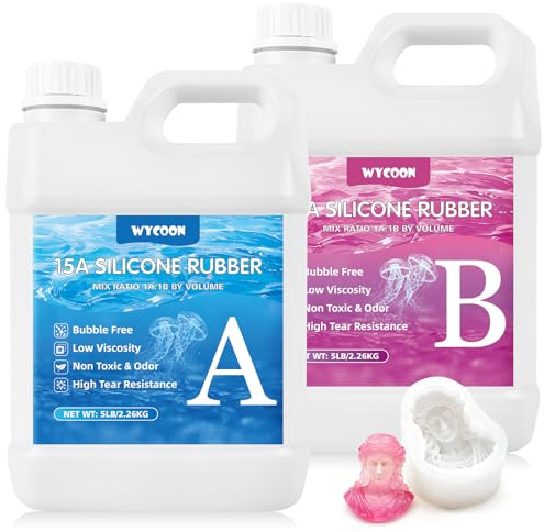WYCOON Gomma siliconica liquida per stampi - 15 Shore A, Non tossica a Cura Rapida (1:1), per la Realizzazione di stampi per Resina epossidica, Candele, Gesso e Fai da Te (Translucido, 4.52kg)