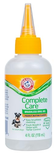 Arm & Hammer Complete Care Brushless Oral Gel for Dogs, No-Brush Toothpaste Formula, Fresh Breath, Tartar Control - Baking Soda Enhanced Dental Dog Supplies, Peanut Butter Flavor, 4oz