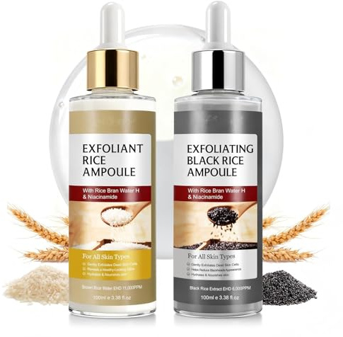 Black Rice Exfoliant and White Rice Ampoule Exfoliant, Peel Shot Glow Exfoliating Face Serum, Korean Skin Care Soft Exfoliating Body Scrub Dead Skin Cells, Blackheads Remover For All Skin Types 100ml