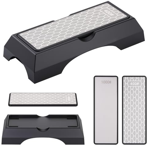 TranRantic Piedra Afilar Diamante Doble Cara, 400/1000 Piedra Afilar Cuchillo con Base Antideslizante, Piedra de Afilar de Diamante Duradera para Cinceles, Cuchillos, Hachas y Tijeras