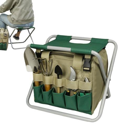 Generisch Gartenhocker - Klappbarer Tragbarer Werkzeug Organizer - Faltbarer Gartenhocker Mit Beiliegender Werkzeugtasche - Für Umpflanzen Beschneiden Graben Bodenauflockern und Säen