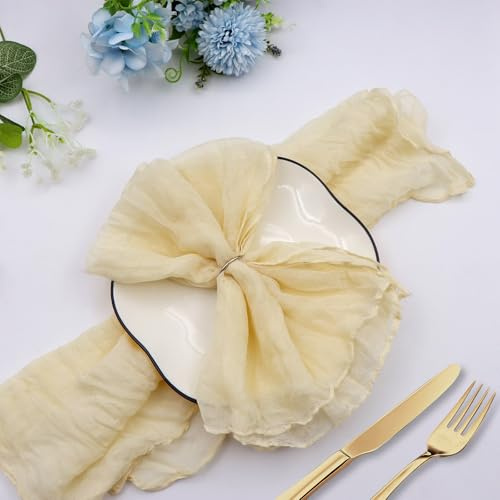 24 Stück Mullservietten 50 x 50 cm Cremeweiß, Gaze Käsetuch Servietten aus Baumwolle, Boho Vintage Stoffservietten weich & wiederverwendbar für Hochzeit, Taufe, Party, Tischdekoration