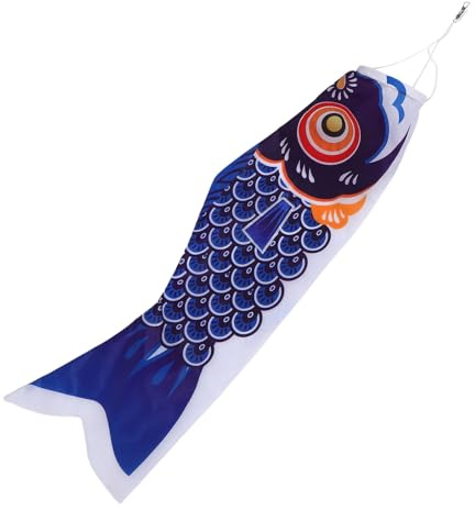 SEWACC Bandiera Giapponese della Carpa Koinobori 70 Cm Manica a Vento a Forma di Pesce Blu in Poliestere Resistente per Decorazioni da Giardino, Cortile e Feste Tradizionali Esterne