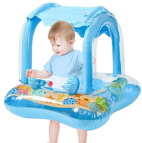 Flotador de natación para niños pequeños - Asiento inflable para bebé de 70 cm, toldo de dibujos animados, diseño seguro | Equipo de actividades acuáticas al aire libre para piscina, playa, lago