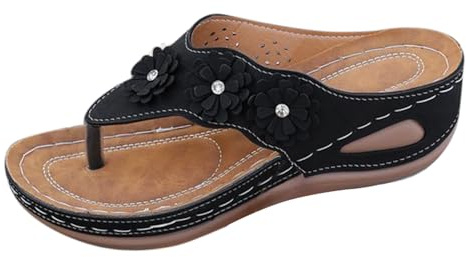 Ciabatte da donna con decorazione floreale, modello obliquo e bocca di pesce, stivaletti da donna 39, Nero , 39 EU
