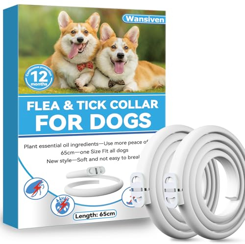 Wansiven Collar antipulgas para Perros, Impermeable antipulgas y parásitos, 12 Meses de protección 65 cm (Azul-1p) (Azul-2p)