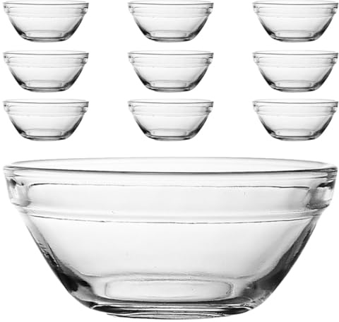 VALICLUD Lot de 10 Bols en Verre Transparent 70 Ml, Bols à Dessert Multi-usage Empilables, Saladiers pour Sauces et Condiments, pour Restaurant et Maison, Service de Table Polyvalent