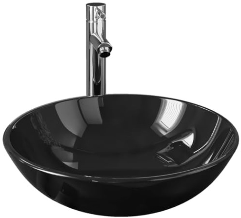 Genérico Lavabo de baño Grifo y desagüe de Empuje Vidrio Templado Negro,Bricolaje,Fontanería,Piezas para fontanería,Lavabos y fregaderos,Lavabos,Negro,3098449