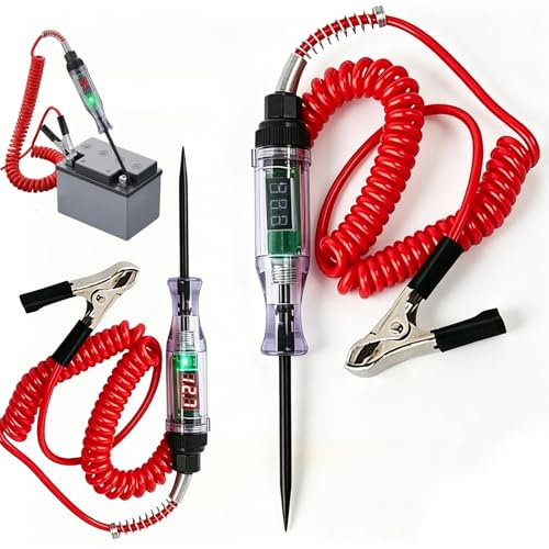 Probador eléctrico pluma automotriz DC 6 V 12 V 24 V Probador de tensión con pantalla LCD, pinza de cocodrilo, hilo de resorte, probador fusible de coche, prueba de polaridad