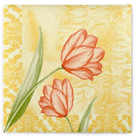 Mank GmbH Airlaid Servietten 40x40 cm Premium Einweg Serviette, stoffähnlich und saugstark, perfekt für Sommerfeste & Partys 50 Stück Sally in Gelb Orange Frühlings Sommerservietten