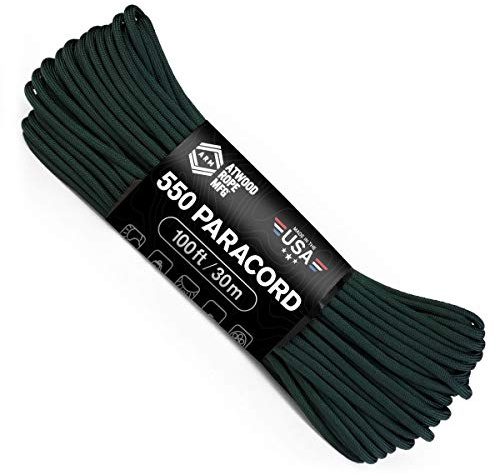 Atwood Rope MFG 550 Paracord 100 Feet 7-Strand Core Nylon Parachute Cord Outside Survival Gear Made in USA | Lanyards, Bracelets, Handle Wraps, Keychain (Hunter)