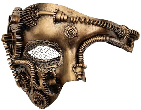 Ubauta Masque vénitien de maille de Cyborg en métal de Steampunk, masque de mascarade d'or pour la fête de costume d'halloween/fantôme de l'opéra/bal de mardi gras
