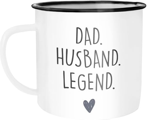 MoonWorks® Emaille-Tasse Mom Wife Boss Dad Husband Legend Geschenk Mama Papa Weiss-schwarz Emailletasse
