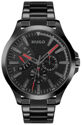 HUGO Analogue Multifunction Quartz Watch for Men #LEAP Collection with Black Stainless Steel Bracelet - 1530175