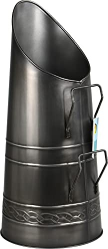 Heavy Duty Tall Metal Fireplace Round Coal Scuttle Bucket Hod 21 (Pewter)