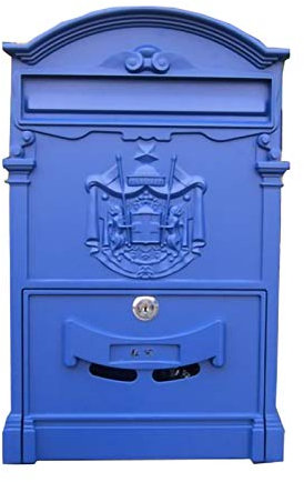 FYZS European Retro Mailbox Outdoor Security Wandhalterung Postfächer Eleganz Galvanized Steel Abschlussbarer wetterfester Beiträge, blau (Color : Blue)