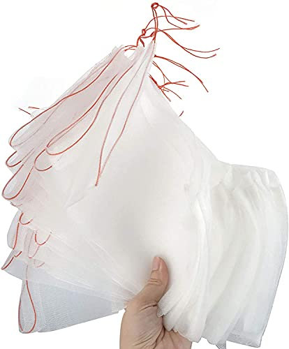 MISNODE 100 bolsas de protección de frutas, bolsas de malla de frutas con cordón, bolsas de malla de nailon reutilizables para proteger las plantas, tomate, manzana, melocotón, (15 x 25 cm)