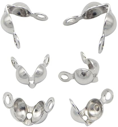 100 Stück Perlen-Spitzen Edelstahl Knoten Abdeckungen Clamshell Endkappe Quetschperlen Kugelkette Verbinder Verschluss für Schmuck Handwerk Herstellung 6 mm