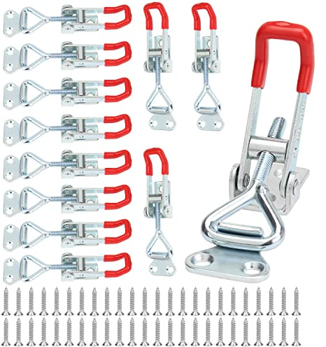 Powlankou 12 Pieces Adjustable Toggle Clamps, Heavy Duty Toggle Latch Clamps, Pull Latches for Doors, Cabinets, Tool Boxes, 150Kg 330Lbs Holding Capacity with Screws