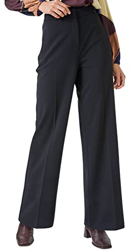 Roman Originals Wide Leg Stretch Trouser for Women UK - Ladies Autumn Everyday Winter Holiday Belt Loops Comfy Side Pockets Soft Crepe Fabric Pants - Black Regular (78 CM) - Size 18
