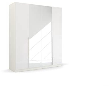 Rauch Möbel Glamour by Quadra Spin Schrank Drehtürenschrank, Hochglanz Weiß/Weiß, 4-TRG. mit Spiegel, inkl. 2 Kleiderstangen, 2 Einlegeböden, BxHxT 181x210x54 cm