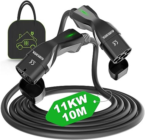 EIDYBOX Cavo di Ricarica EV Tipo 2 Trifase 11KW Cavo Ricarica Auto Elettrica 16A 10M Portatile per Auto Elettrica con Borsa, Compatible con Model S/3/X/Y, ID.3, i3, Leaf, EQC, I-Pace, E-Tron