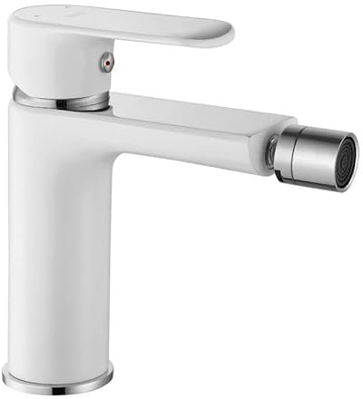Rea Bidetarmatur BLOOM WHITE CHROM Mischbatterie für Bidet aus Messing Einhand-Bidetbatterie für Toilette Bad WC (Chrom/Weiß)