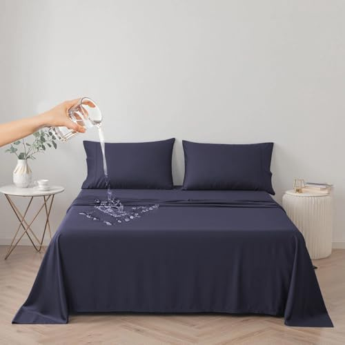 DUJUIKE Copriletto Impermeabile, Lenzuolo impermeabile, Coprimaterasso, Copridivano Divano per Cane, Gatto, Bambini, per letto matrimoniale (Queen 200 * 230cm, Marina Oscura)