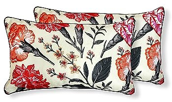 Juego de 2 Cojines 30x50cm 100% Poliéster para Sofa con Relleno Incluido Extra Suave al Tacto, Cojines Terciopelo Estampado Decorativo Hogar - Clavel