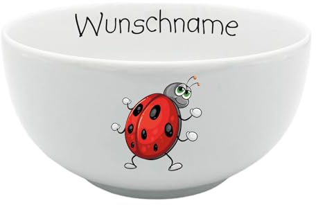 Doriantrade Müslischale Kinder Porridge Schale Porzellan Marienkäfer personalisierbar mit Wunschname Name Kindergeschirr mit Namen personalisiert