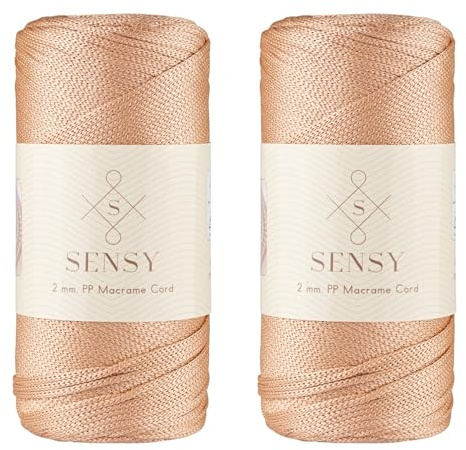 2 Pack of Sensy Premium 2mm 251 Yards Polyester Rope 100% Polypropylene Cord Macrame Cord 2mm Crochet Bag Cord Macrame Rope Crochet Thread for Knitter (Nude)