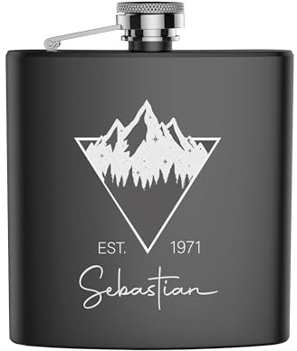 FORYOU24 Edelstahl Flachmann mit Gravur matt schwarz Geschenk für Papa Opa Onkel Freund zu Weihnachten, Geburtstag