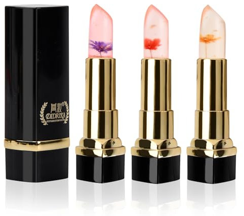 Natuce 3 Stück Farbwechselnder Lippenstift mit Temperaturwechsel, Kristall Blumengelee Lippenstift Set, Magischer Temperatur Farbwechsel Lippenstift, Farbänderung Lippenbalsam Langlebiger Lipgloss
