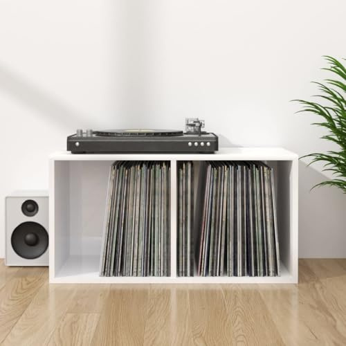 Prissent Contenitore per Vinili Bianco Lucido 71x34x36 cm in Multistrato Mobile Basso Scaffale Porta Dischi Vinile Mobili Soggiorno Armadietto Salvaspazio