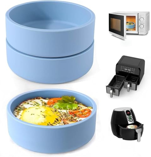 3Pcs ZHYEEDAA Air Fryer Egg Mold,Silicone Egg Molds, Individual Egg Bite Maker Reusable Egg Molds, Microwave Egg Cooker, BPA Free, Dishwasher Safe（Blue）