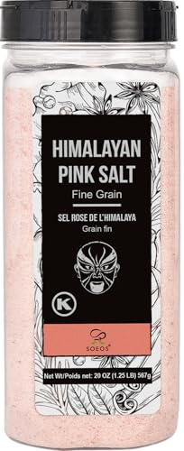 Soeos Himalayan Salt - Fine Grain, 20 oz, Himalayan Pink Salt, Pure Rock Salt for Grinders and Salt Mills, Kosher & Natural Certified, Healthy