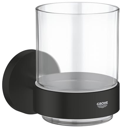 GROHE Start QuickFix cristallo con supporto (metallo e vetro, fissaggio nascosto, viti e tasselli inclusi, facilissimo da montare con GROHE QuickGlue), dimensioni 106 x 99 mm, nero opaco, 411942430