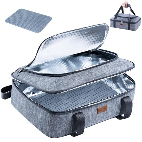 BAGSPRITE Insulated Casserole Carrier for Hot or Cold Food with Heat-resistant Mat, Casserole Dish Carrier Insulated Food Carrier, Hot Food Carrier, Foil Pan Carrier Fits 9 x 13 Baking Dish