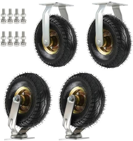 WORDFUN Industrial Heavy Duty Caster, 2 Swivel Casters and 2 Fixed Casters, Replacement Tires for Hand Trucks and Wheelbarrows, Air Filled Rubber Caster Wheel, 6in 8in