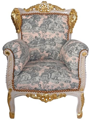 Barnstol, antik fåtölj, barockstol, barnstol, Toile de Jouy Gold 56 cm cat583d60 Palazzo exklusiv