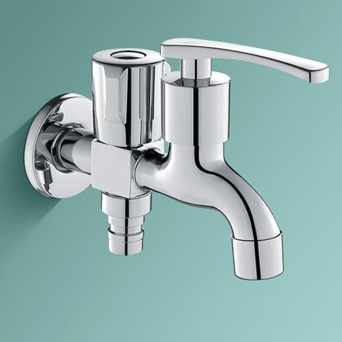 BiaoTeng Robinet Double De Machine à Laver Robinet De Jardin Double Sortie laiton Robinet De Piscine Vadrouille Robinet D'Arret Double Machine à Laver, argent B