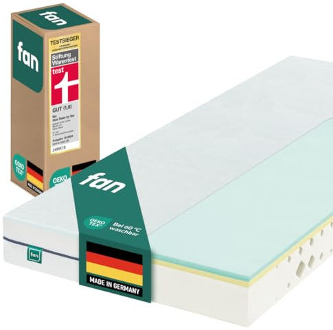 fan max Foam Komfortschaum Matratze - 140 x 200 cm - mittel bis fest, Mehrzonen-Komfortschaumkern, Bezug waschbar bis 60 °C, Made in Germany, 10 Jahre Herstellergarantie