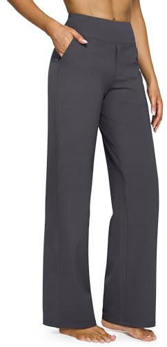 G4Free Women Clothing Wide Leg Yoga Pants for Women High Waisted Dress Pants with Pockets Stretch Caual Sweatpants for Business Work(Dark Grey,XS,Petite)