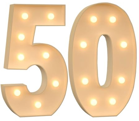 70cm/2.3FT Marquee Light Up Number for 50th Birthday, Light Up Numbers Pre-cut Foam Board Set for Birthdays, Weddings, Baby Anniversaries, Party Decor