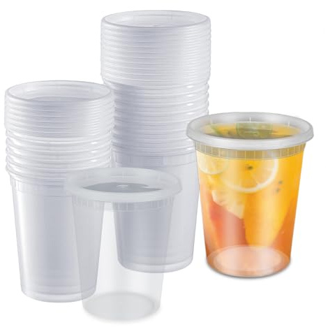 MEYAGOT 30 Pcs Kunststoffbehälter mit Deckel | 960ml Deli Container für Schule, Arbeit, To Go | Auslaufsichere Frischhaltedosen, Snack Container & Soup Tassen (Klar, Multifunktionales Design)