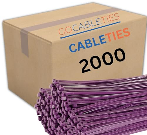 Gocableties Purple Cable Ties, 200mm x 4.8mm, Bulk Pack of 2000, 8” Premium Nylon Zip Ties, Multi-Purpose Plastic Tie Wraps, Secure Self-Locking Mechanism, for Home, Garden, Office and DIY